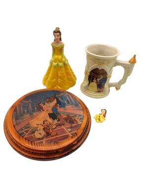 Disney Beauty and The Beast Collectible Mug Belle Figurine Wood Wall Plaque